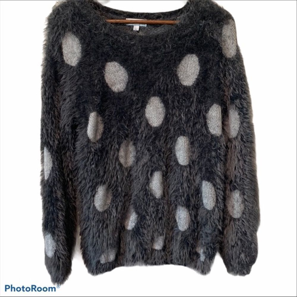 Joseph A. Grey fuzzy polka dot sweater